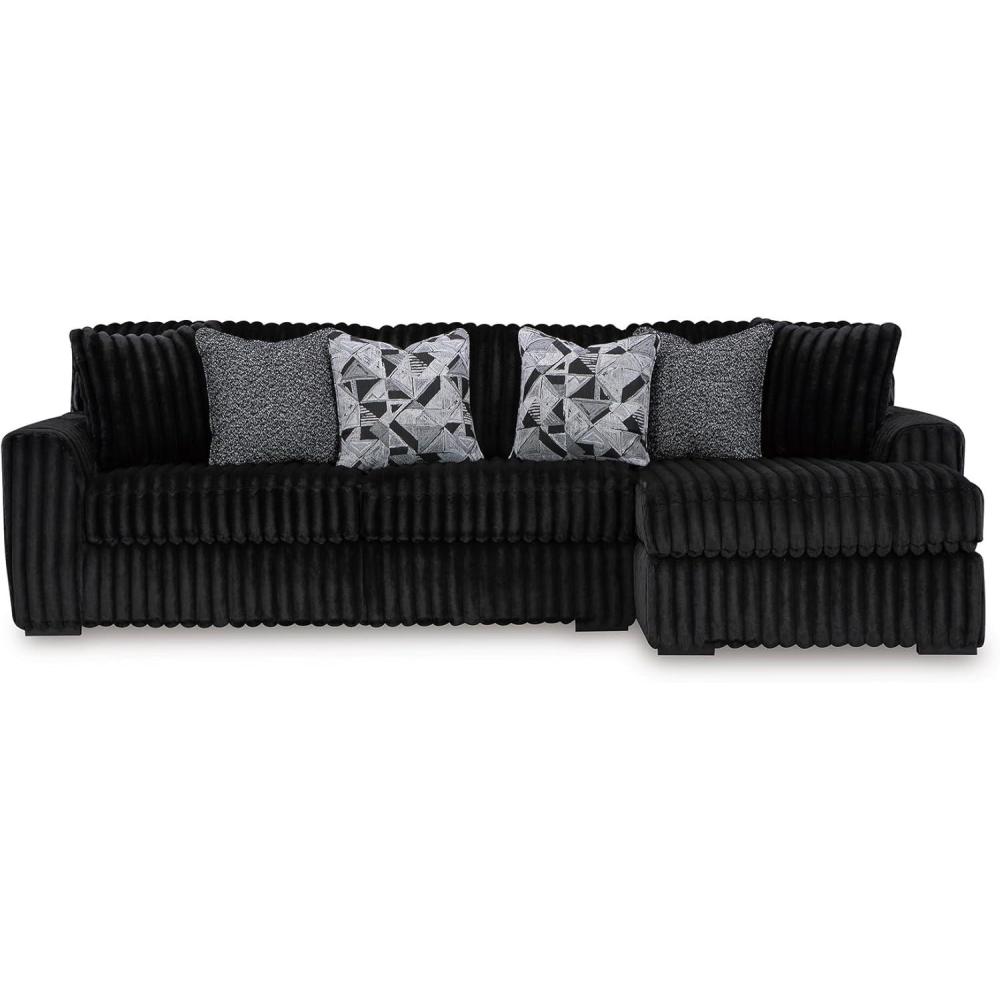 imageSignature Design by Ashley MidnightMadness Casual Anti Sag LeftArm Facing 3Piece Sectional with Chaise Reversible Seat Cushions and 10 Accent Pillows Dark BrownBlack