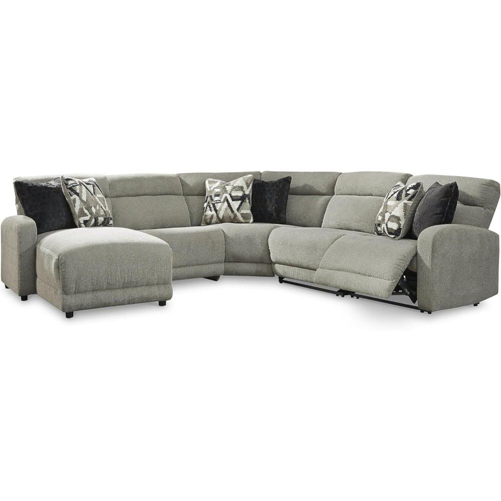 imageSignature Design by Ashley Modern Colleyville UShape LeftArm Facing 5Piece Power Reclining Sectional with USB Charging Ports and Armrest Light GrayRight Arm Facing