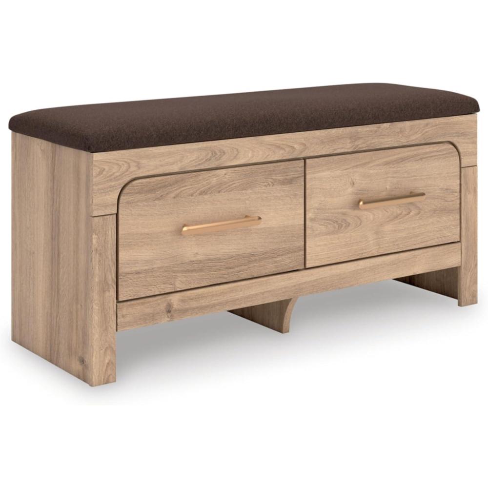 imageSignature Design by Ashley Prandefort Modern 2Drawer Bedroom Storage Bench Light Brown ampamp Dark BrownBedroom Storage Bench