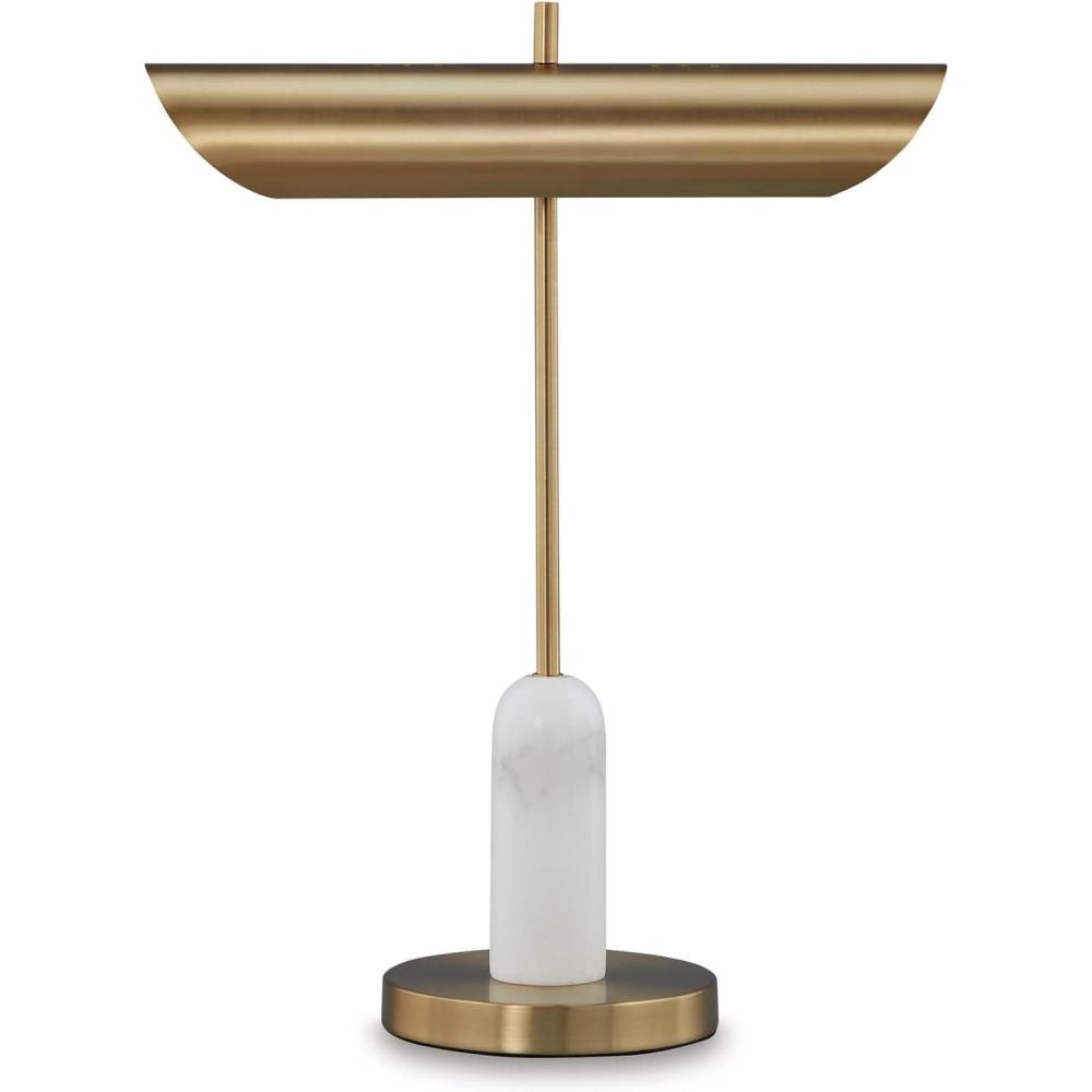imageSignature Design by Ashley Rowleigh Contemporary Marble and Metal Desk Lamp with 2 Sockets USBC Ports and OnOff Switch Metallic ampamp White