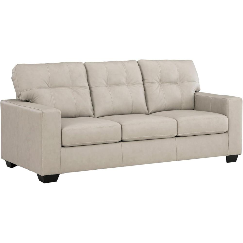 imageSignature Design by Ashley Santorine Classic Leather Match Sofa with Tufted Cushion and Removable Cushion Light Gray