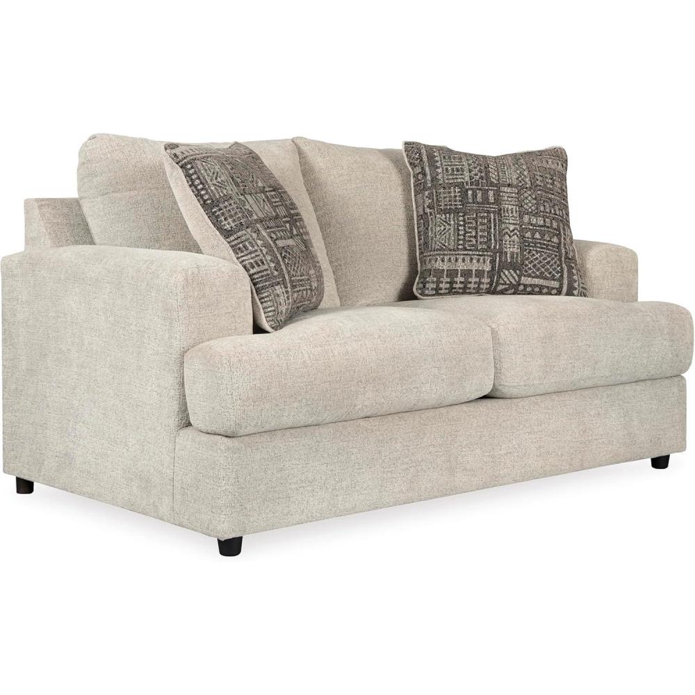 imageSignature Design by Ashley Soletren Contemporary Chenille Loveseat with 2 Accent Pillows OffWhiteCream