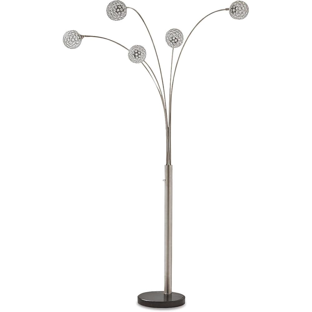imageSignature Design by Ashley Winter Contemporary 95quot Metal and Black Marble Floor Arc Lamp with 5 Lights ampamp Dimmer Switch SilverWinter