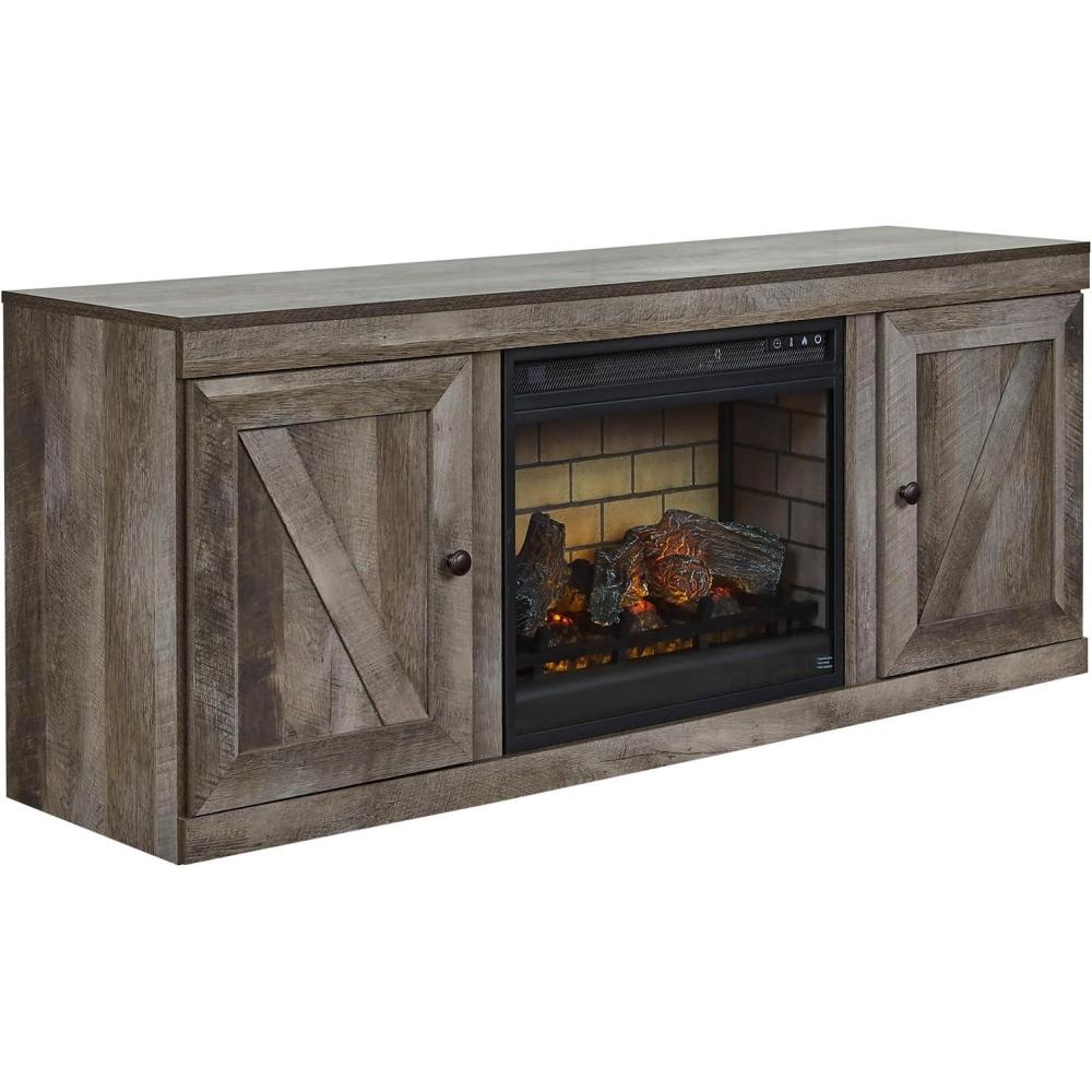 imageSignature Design by Ashley Wynnlow Farmhouse 60quot TV Stand with Electric Fireplace for TVs up to 69quot GrayGrey