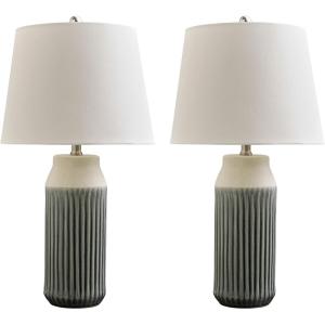 Signature Design by Ashley Afener Contemporary 26″ Ceramic Table Lamp, Set of 2, Blue & Beige