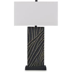Signature Design by Ashley Bartlen Modern Polyresin Table Lamp with 3-Way Switch, Black & Metallic