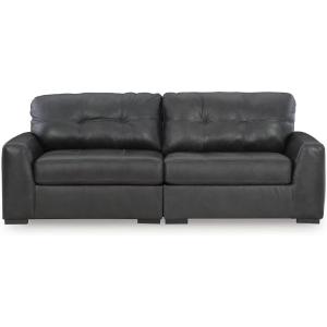 Signature Design by Ashley Brindley Pier Urban Modular Leather Match Tufted Anti Sag 4-Piece Sectional with Loose Seat Cushions, Gray(2-Piece Sectional Loveseat)