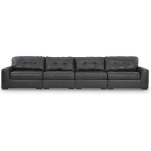 Signature Design by Ashley Brindley Pier Urban Modular Leather Match Tufted Anti Sag 4-Piece Sectional with Loose Seat Cushions, Gray(4-Piece Sectional)