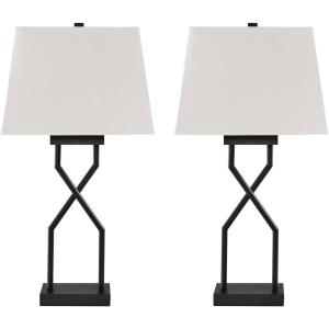 Signature Design by Ashley Brookthrone Modern 28 Inch Metal Table Lamp, Set of 2, Black & White