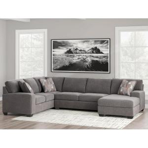 Signature Design by Ashley Casual Seyler Lane U-Shape Right-Arm Facing 3-Piece Sectional with Chaise and Removable Cushion, Gray(3 Piece Sectional with Chaise)