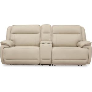 Signature Design by Ashley Double Deal Contemporary Leather Match 5-Piece Power Reclining Sectional with Armrest, USB Port and Storage, Beige(3-Piece Power Reclining Loveseat Sectional with Console)