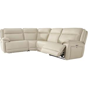 Signature Design by Ashley Double Deal Contemporary Leather Match 5-Piece Power Reclining Sectional with Armrest, USB Port and Storage, Beige(4-Piece Reclining Sectional)