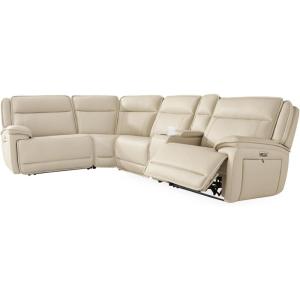 Signature Design by Ashley Double Deal Contemporary Leather Match 5-Piece Power Reclining Sectional with Armrest, USB Port and Storage, Beige(5-Piece Reclining Sectional with Console)