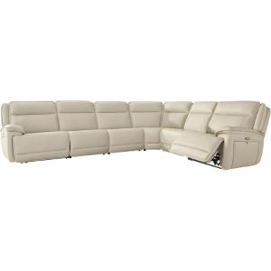 Signature Design by Ashley Double Deal Contemporary Leather Match 5-Piece Power Reclining Sectional with Armrest, USB Port and Storage, Beige(6-Piece Reclining Sectional)