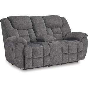 Signature Design by Ashley Foreside Contemporary Stain Resistant Manual Double Reclining Loveseat with Console, Storage and Cup Holders, Gray(Reclining Loveseat with Console)