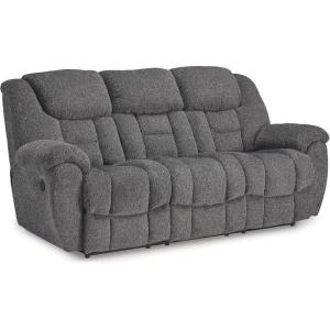 Signature Design by Ashley Foreside Contemporary Stain Resistant Manual Double Reclining Loveseat with Console, Storage and Cup Holders, Gray(Reclining Sofa)