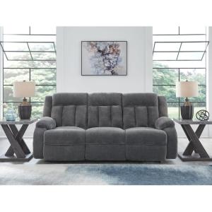 Signature Design by Ashley Free Wake Modern Dual-Sided Power Reclining Sofa with Drop Down Table, USB Charging Port and 2 Cup Holders, Gray