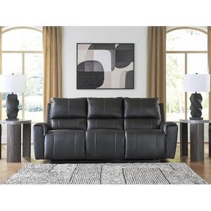 Signature Design by Ashley Glassmere Contemporary Dual-Sided Leather Match Reclining Sofa with Position Lock, Black