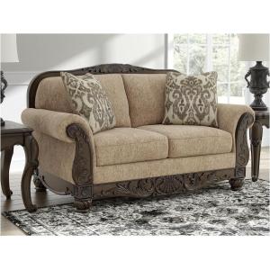 Signature Design by Ashley Havenworth Classic Anti Sag Loveseat with Reversible Seat Cushion and 2 Accent Pillows, Beige & Dark Brown