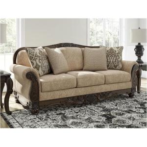 Signature Design by Ashley Havenworth Classic Anti Sag Sofa with Reversible Seat Cushion and 4 Accent Pillows, Beige & Dark Brown