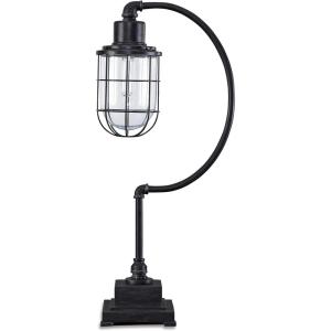Signature Design by Ashley Jae Industrial 33.25″ Metal Desk Lamp with Glass Shade, Black with Antique Finish
