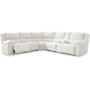 Signature Design by Ashley Keensburg Modern L-Shaped Left Arm Facing 3-Piece Power Reclining Sectional with USB Ports, Console, Storage and 2 Cup Holders, White(Right Arm Facing)