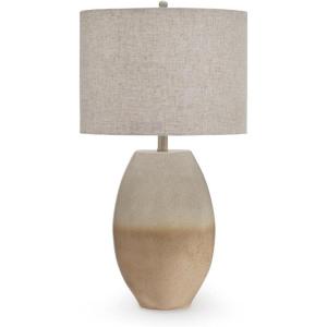 Signature Design by Ashley Linas Farmhouse Table Lamp with 3-Way Switch and Drum Shade, Beige