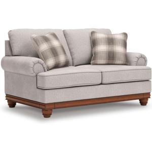 Signature Design by Ashley Meadowview Classic Upholstered Loveseat with Reversible Seat Cushions, 2 Accent Pillows and Rolled Armrest, Light Gray