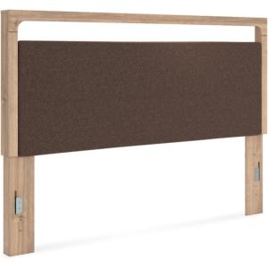 Signature Design by Ashley Prandefort Modern 2-Drawer Bedroom Storage Bench, Light Brown & Dark Brown(King Upholstered Panel Headboard)