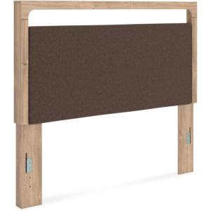 Signature Design by Ashley Prandefort Modern 2-Drawer Bedroom Storage Bench, Light Brown & Dark Brown(Queen Upholstered Panel Headboard)