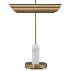 Signature Design by Ashley Rowleigh Contemporary Marble and Metal Desk Lamp with 2 Sockets, USB-C Ports and On-Off Switch, Metallic & White