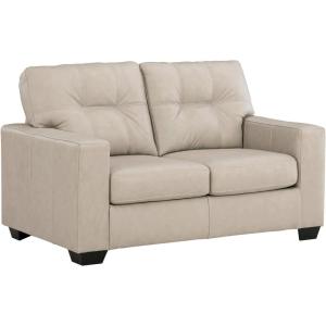 Signature Design by Ashley Santorine Classic Leather Match Loveseat with Tufted Cushion and Removable Cushion, Light Gray