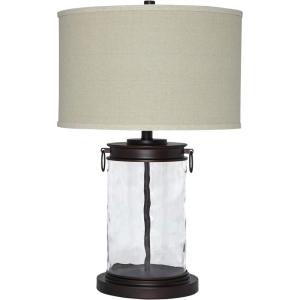 Signature Design by Ashley Tailynn Modern 25.25″ Glass Table Lamp with Hardback Shade, Clear(Taupe With Clear)