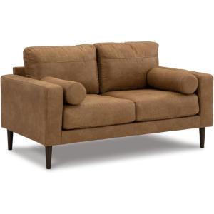 Signature Design by Ashley Telora Modern Faux Leather Loveseat with 2 Bolster Pillows, Dark Brown