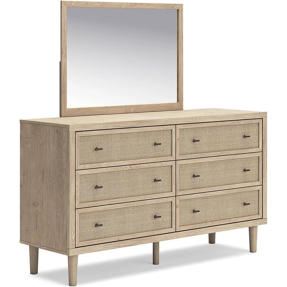 imageSignature Design by Ashley Cielden French Country 6Drawer Dresser and Mirror with Safety Stop Light BrownLight Brown