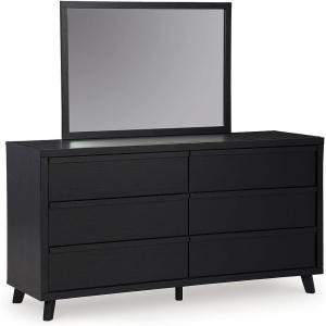 Signature Design by Ashley Cielden French Country 6-Drawer Dresser and Mirror with Safety Stop, Light Brown(Black)