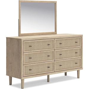Signature Design by Ashley Cielden French Country 6-Drawer Dresser and Mirror with Safety Stop, Light Brown(Light Brown)
