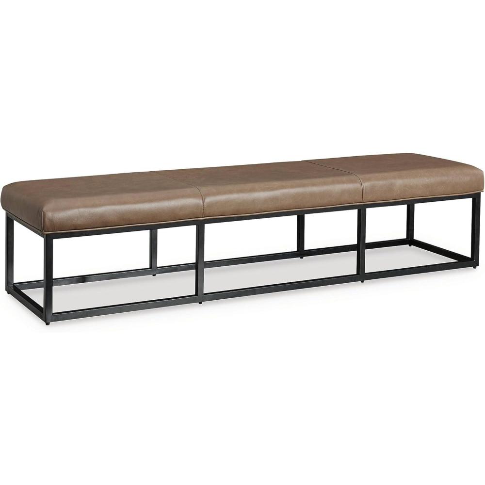 imageSignature Design by Ashley Joston Contemporary Leather Upholstered Accent Bench with Metal Frame Light Brown amp Black