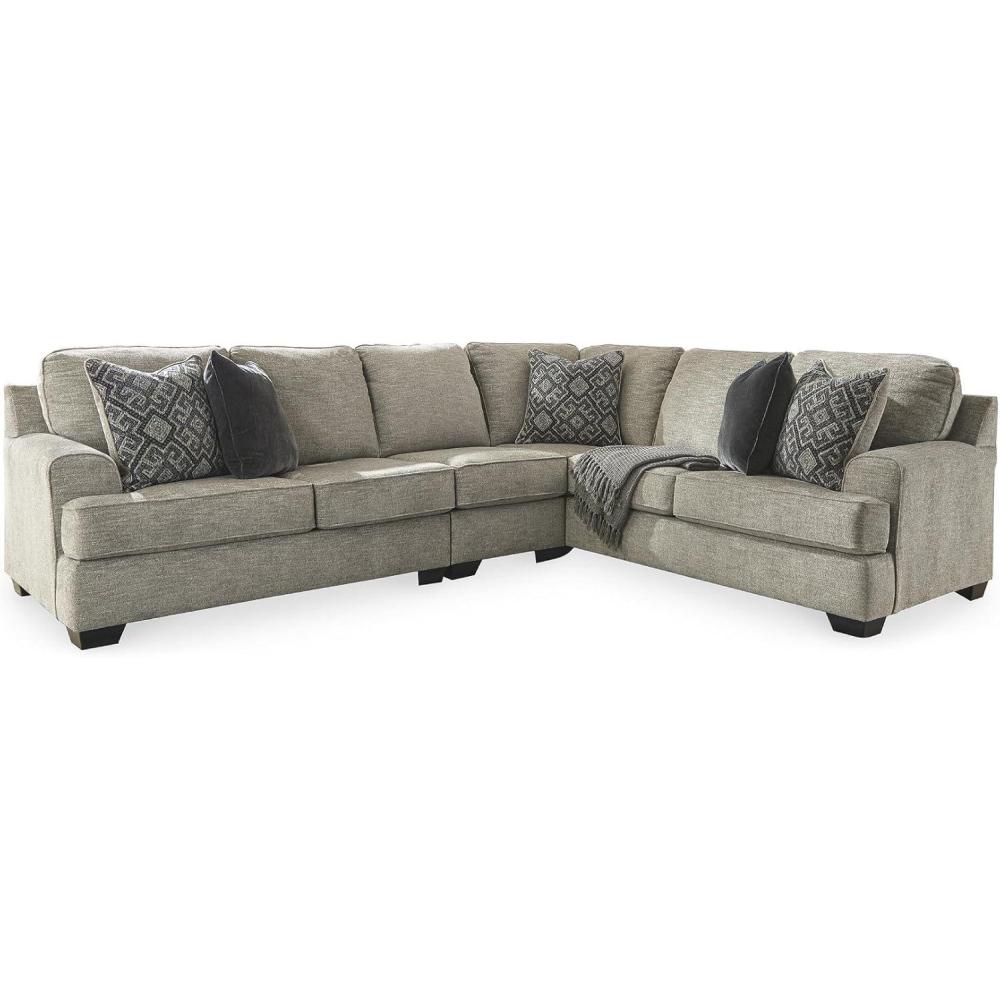 imageSignature Design by Ashley Bovarian Casual LShaped 2Piece Sectional with Loose Seat Cushions and 5 Accent Pillows Light Brown3 Piece Sectional