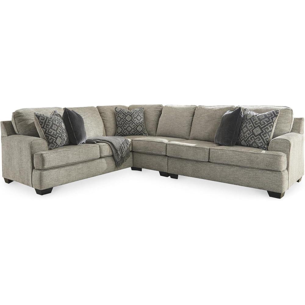 imageSignature Design by Ashley Bovarian Casual LShaped 2Piece Sectional with Loose Seat Cushions and 5 Accent Pillows Light Brown3Piece Sectional