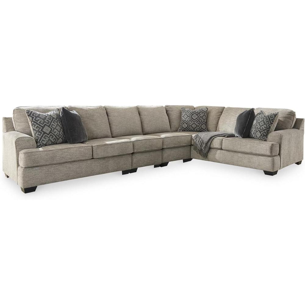 imageSignature Design by Ashley Bovarian Casual LShaped 2Piece Sectional with Loose Seat Cushions and 5 Accent Pillows Light Brown4 Piece Sectional