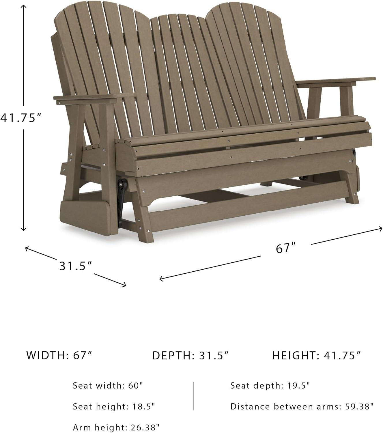 imageSignature Design by Ashley Hyland Wave Modern Weather Resistant HDPE Outdoor Glider Loveseat with Drop Down Table and 2 Cup Holders WhiteBrown