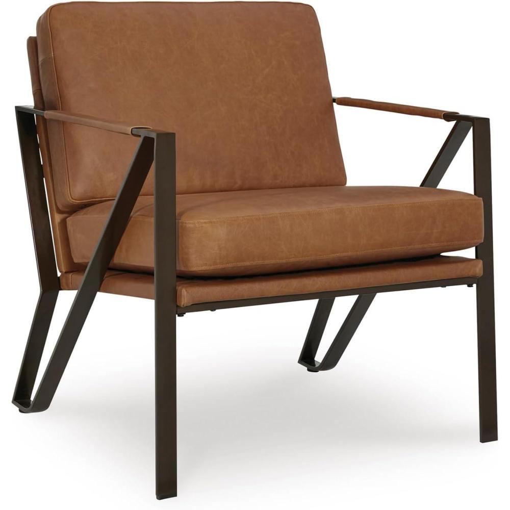 imageSignature Design by Ashley Garronmont MidCentury Modern Leather Accent Chair with Metal Frame Light Brown amp Metallic