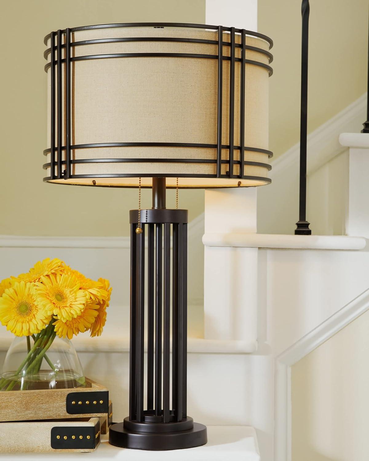 imageSignature Design by Ashley Hanswell 30 Rustic Industrial Metal Table Lamp with Pull Chain Dark Brown