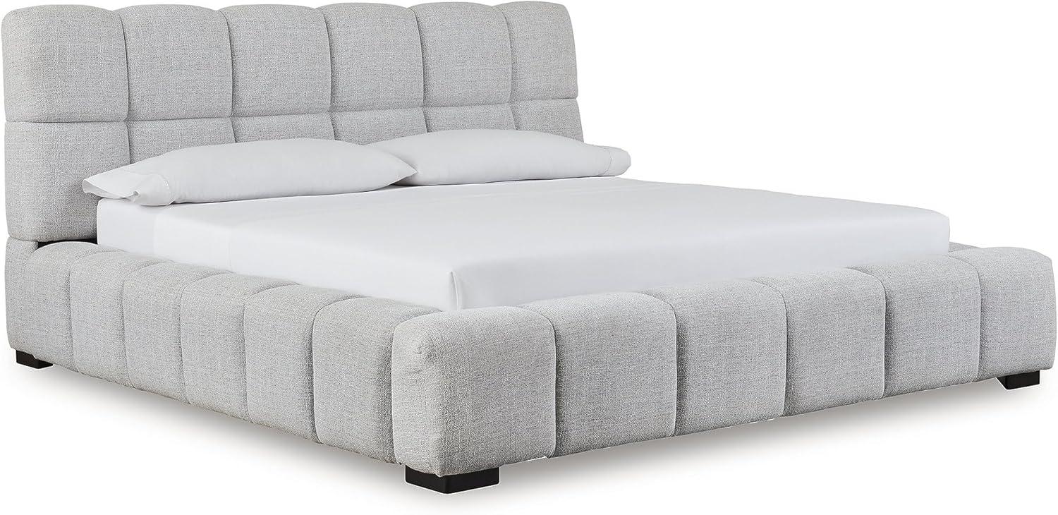 imageSignature Design by Ashley Jesstean Contemporary Upholstered Bed Foundation or Box Spring Not Needed Queen Light GrayKing