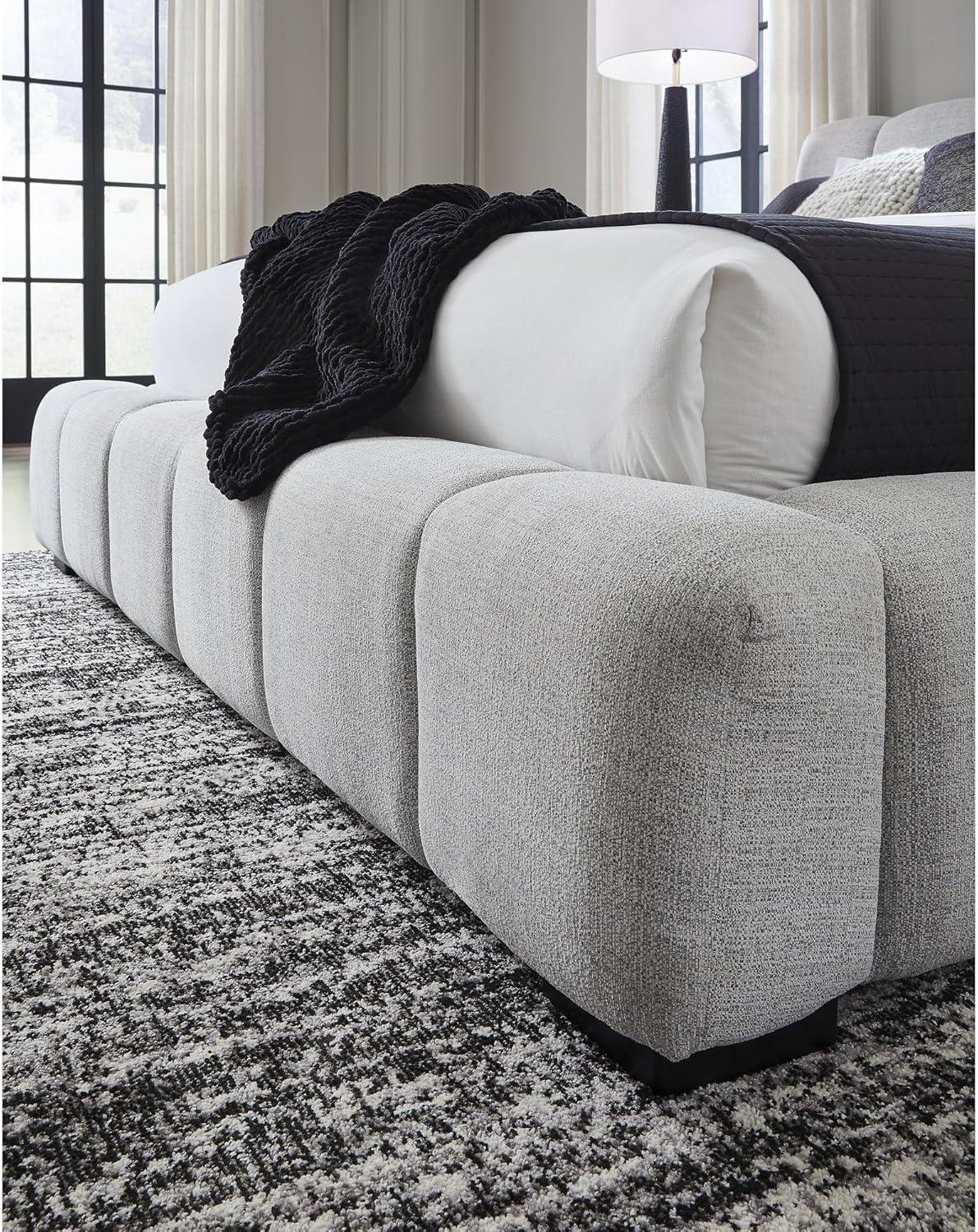 imageSignature Design by Ashley Jesstean Contemporary Upholstered Bed Foundation or Box Spring Not Needed Queen Light GrayKing