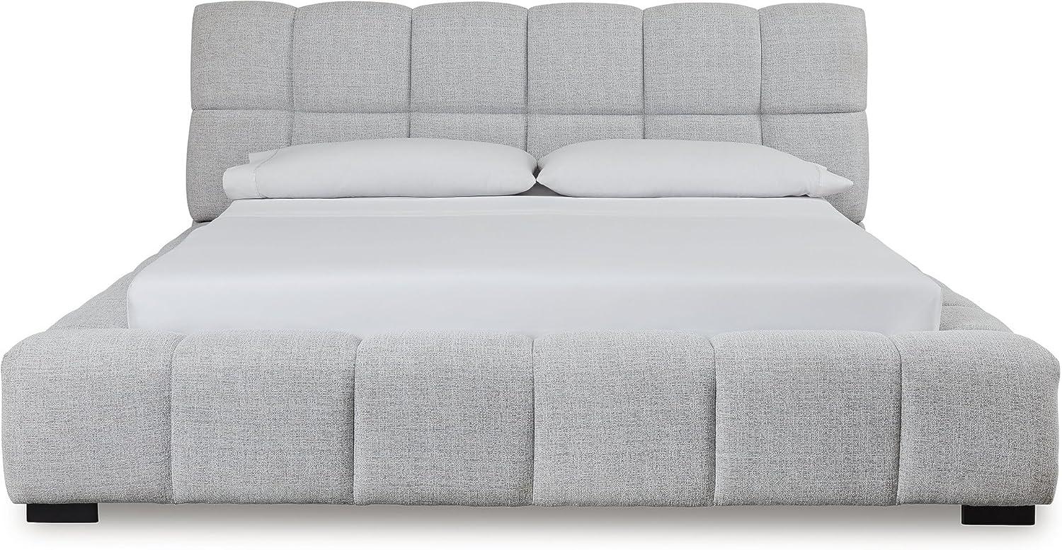 imageSignature Design by Ashley Jesstean Contemporary Upholstered Bed Foundation or Box Spring Not Needed Queen Light GrayKing