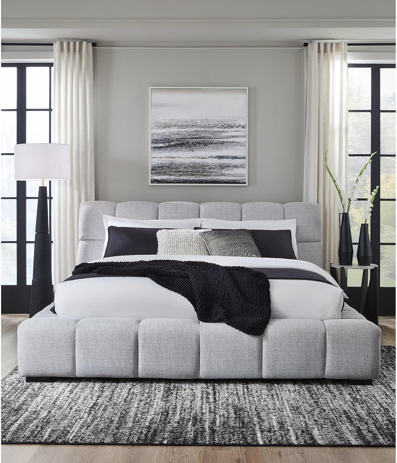imageSignature Design by Ashley Jesstean Contemporary Upholstered Bed Foundation or Box Spring Not Needed Queen Light GrayKing