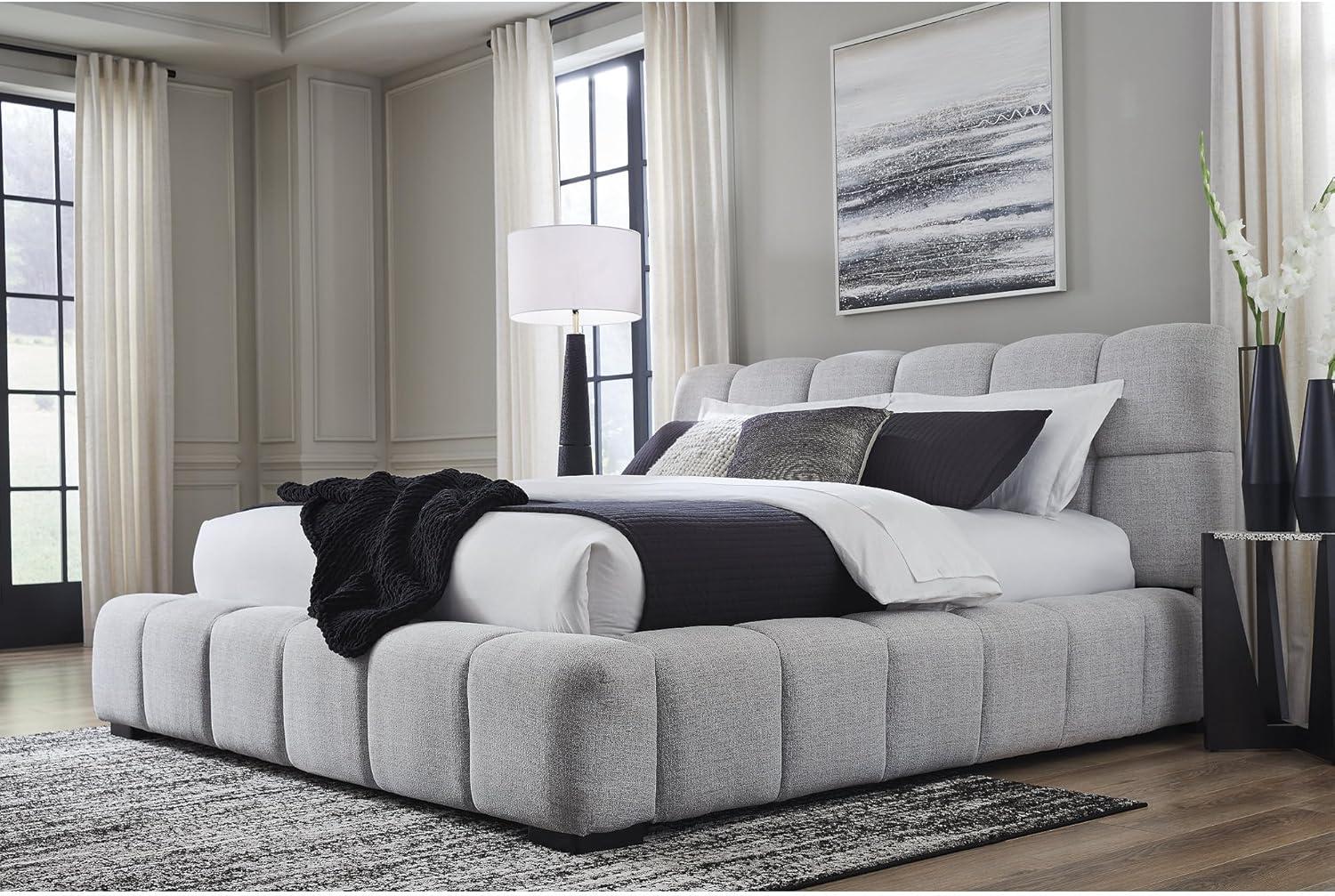 imageSignature Design by Ashley Jesstean Contemporary Upholstered Bed Foundation or Box Spring Not Needed Queen Light GrayQueen