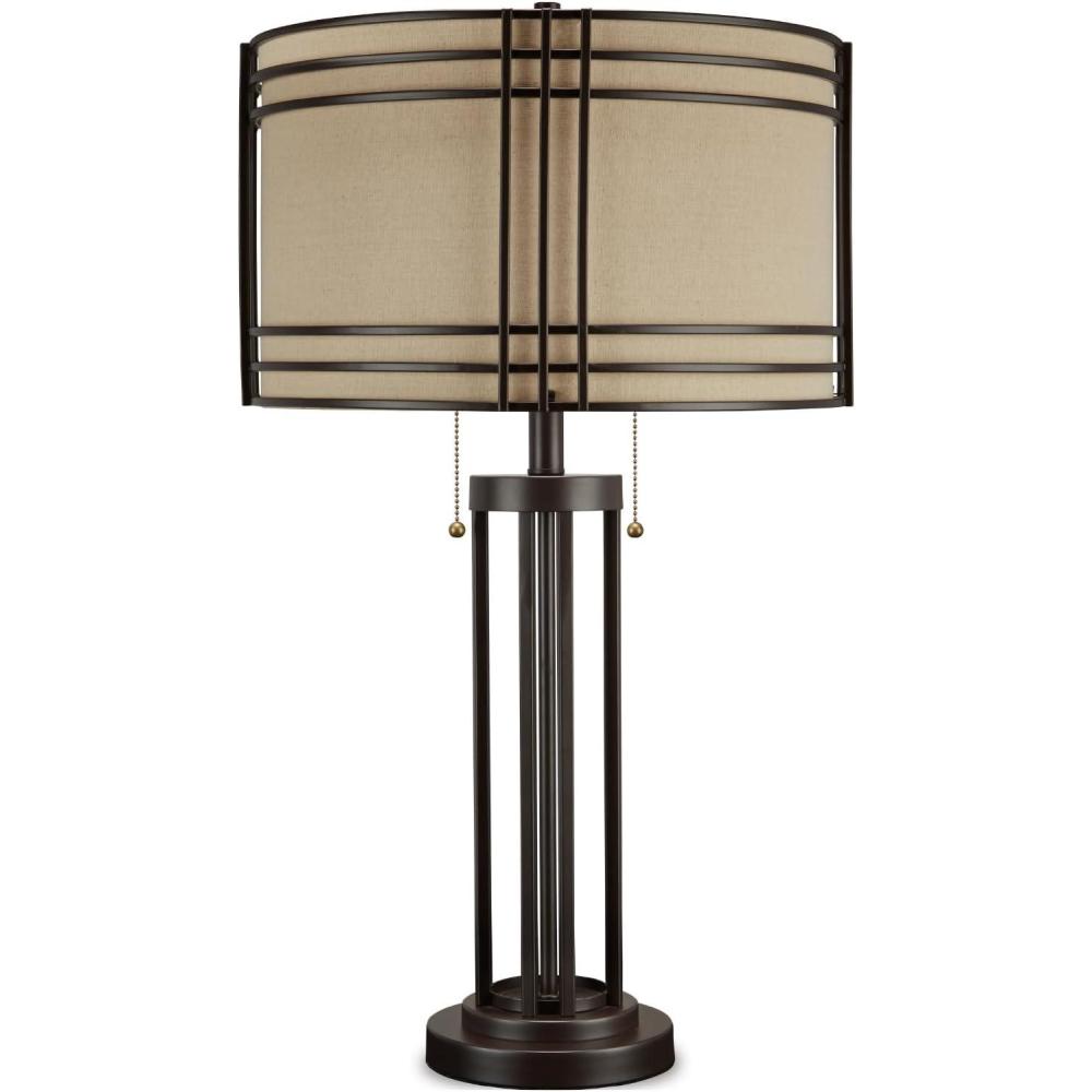 imageSignature Design by Ashley Hanswell 30 Rustic Industrial Metal Table Lamp with Pull Chain Dark Brown